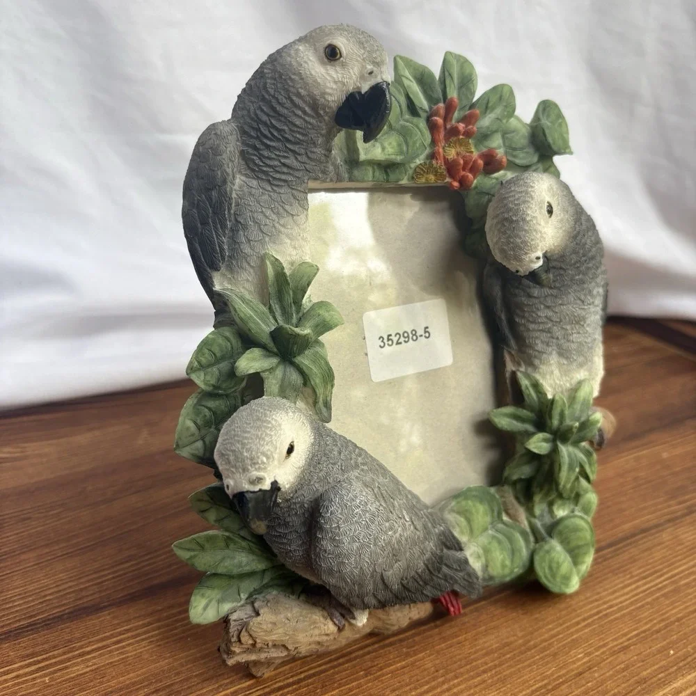 E&S Imports African Grey Parrots 3D Resin Picture Frame Tropical Photo Frame